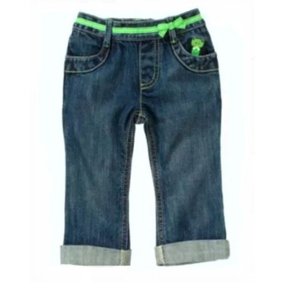 Gymboree girls denim pants jeans blue green embroidered frog full or crop 3 3T